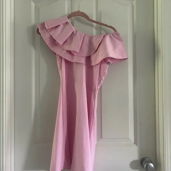 Habitual Pink Striped One-Shoulder Dress, Sz 14 Girls - Picture 2 of 7